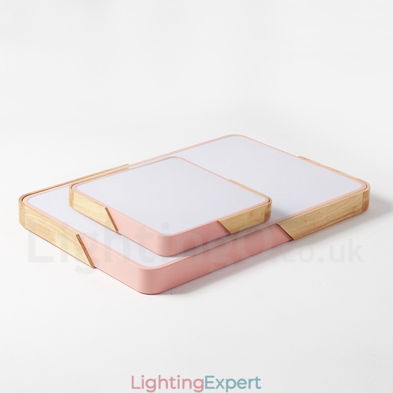 Dimmable Ultra thin Multi Colours Square Wood Ceiling Light with Acrylic Shade Ceiling Lamp Nordic Style