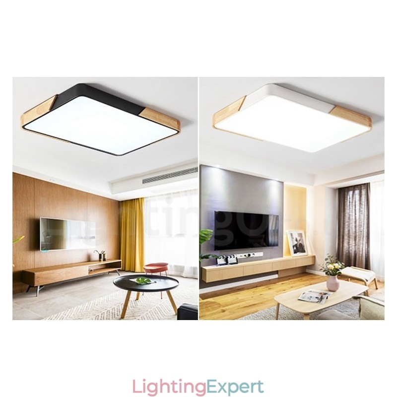 Dimmable Ultra thin Multi Colours Rectangle Wood Ceiling Light with Acrylic Shade Ceiling Lamp Nordic Style