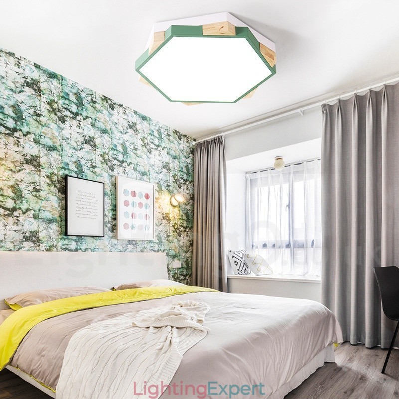 Dimmable Multi Colours Hexagon Wood Ceiling Light with Acrylic Shade Ceiling Lamp Nordic Style