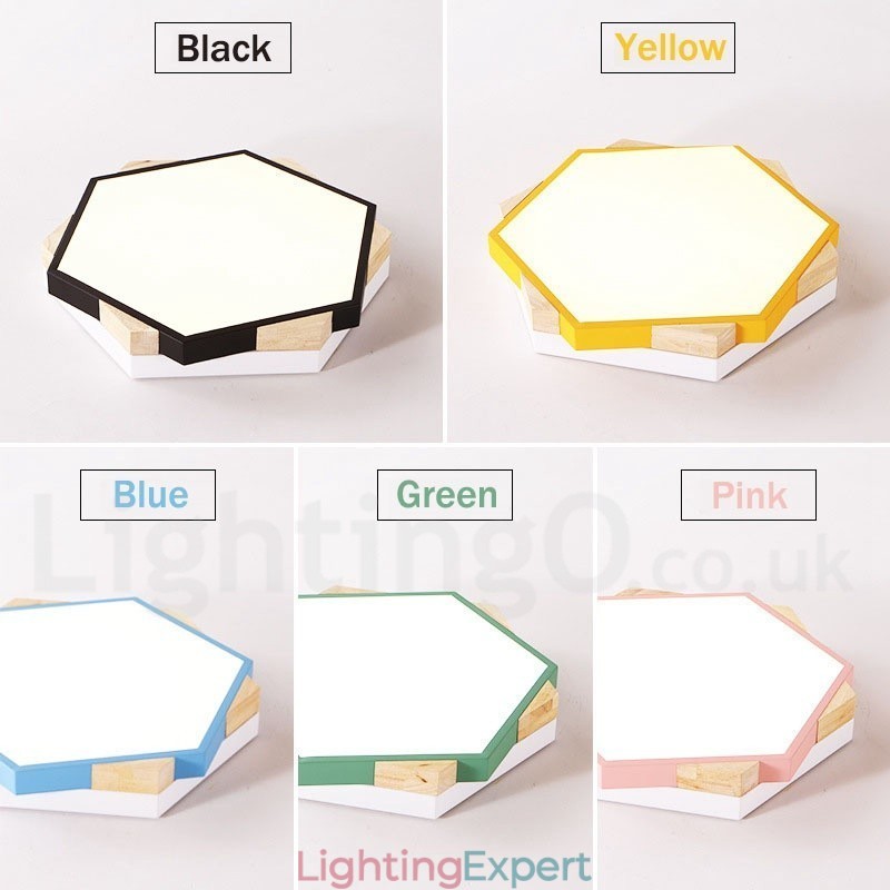 Dimmable Multi Colours Hexagon Wood Ceiling Light with Acrylic Shade Ceiling Lamp Nordic Style