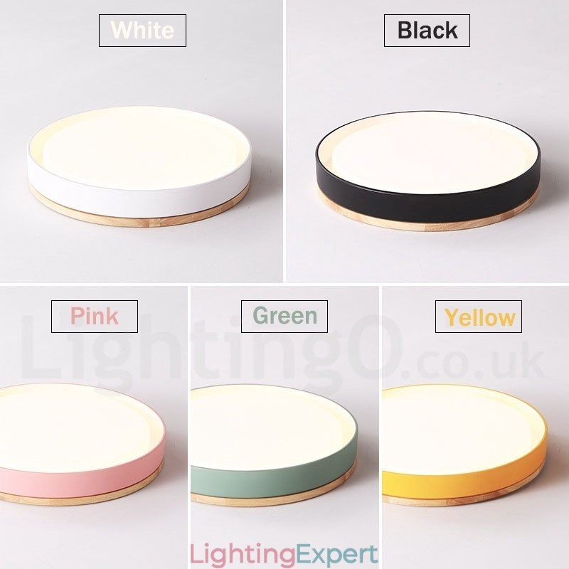 Dimmable Multi Colours Circular Wood Ceiling Light with Acrylic Shade Ceiling Lamp Nordic Style