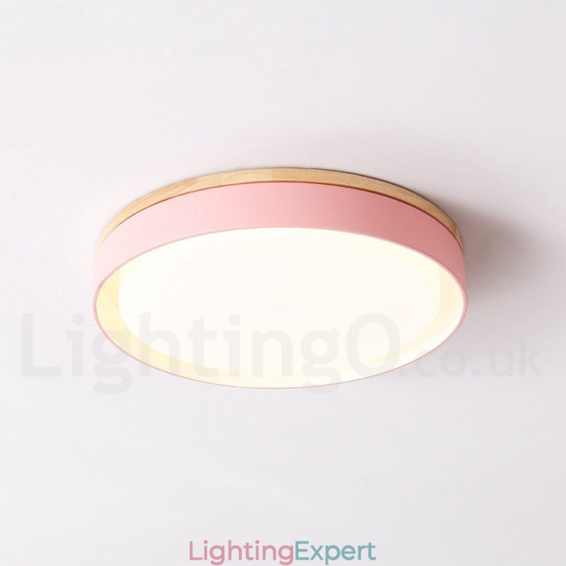 Dimmable Multi Colours Circular Wood Ceiling Light with Acrylic Shade Ceiling Lamp Nordic Style