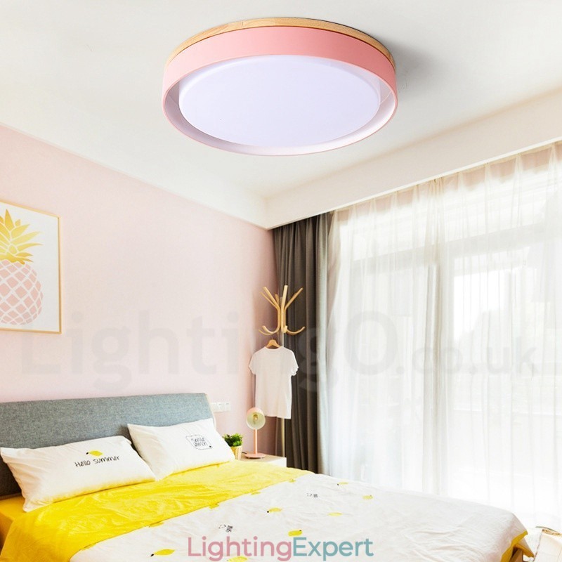 Dimmable Multi Colours Circular Wood Ceiling Light with Acrylic Shade Ceiling Lamp Nordic Style