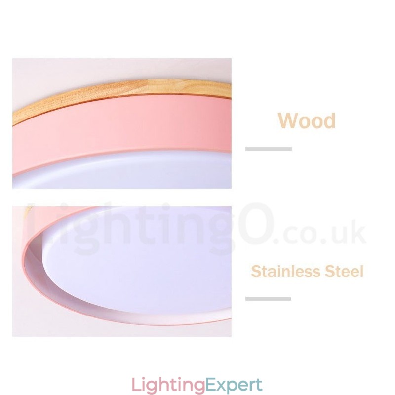 Dimmable Multi Colours Circular Wood Ceiling Light with Acrylic Shade Ceiling Lamp Nordic Style