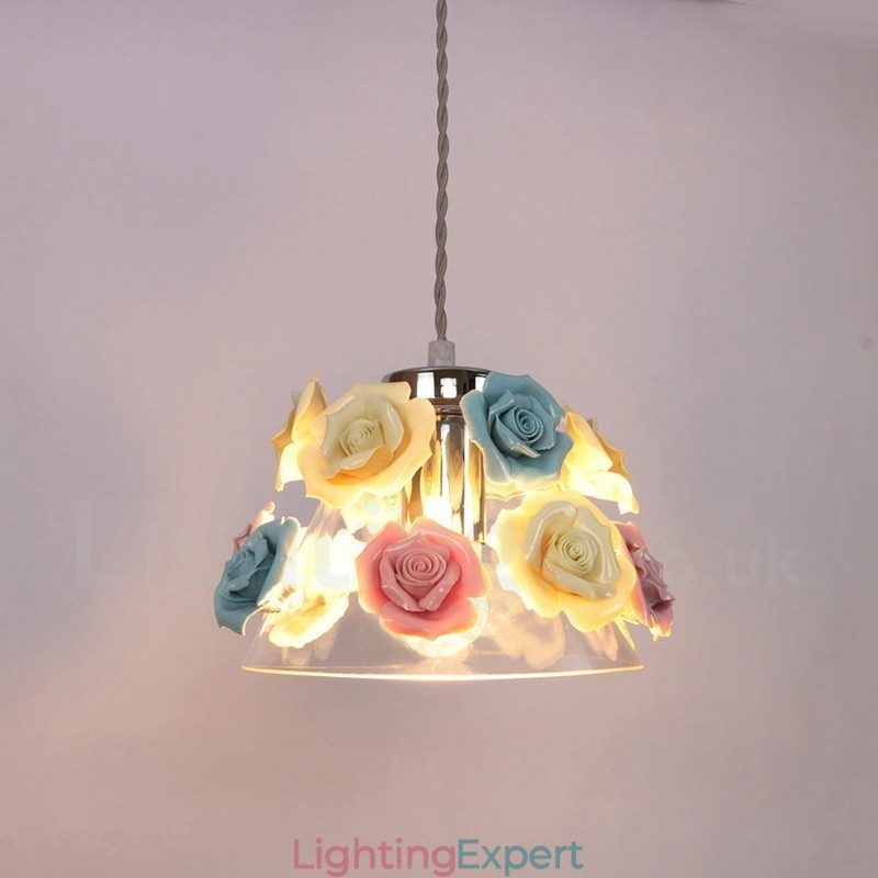 Multi Colours Flower Macaron Ceiling Pendant Light with Glass Shade Pendant Lamp