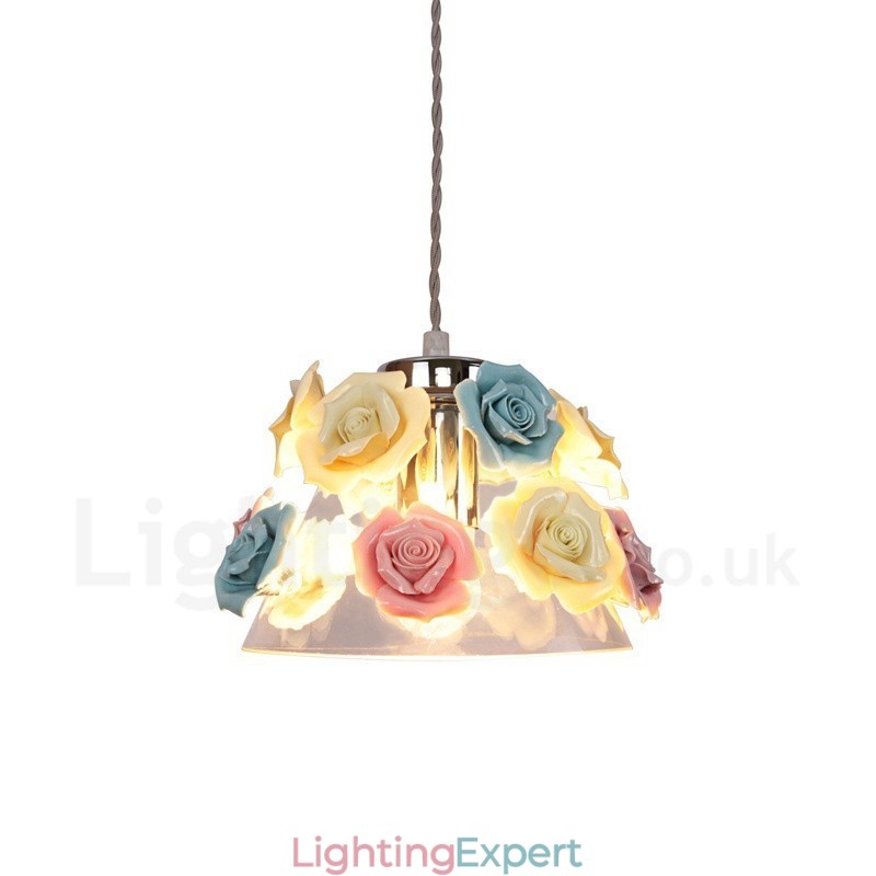 Multi Colours Flower Macaron Ceiling Pendant Light with Glass Shade Pendant Lamp