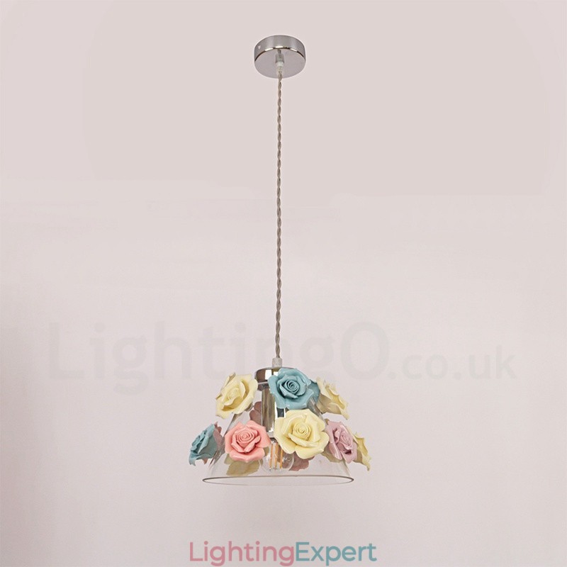 Multi Colours Flower Macaron Ceiling Pendant Light with Glass Shade Pendant Lamp