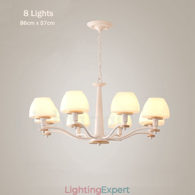 6 Light 8 Light Multi Colours Macaron Wood Pendant Light with Glass Shades Chandelier Nordic Style