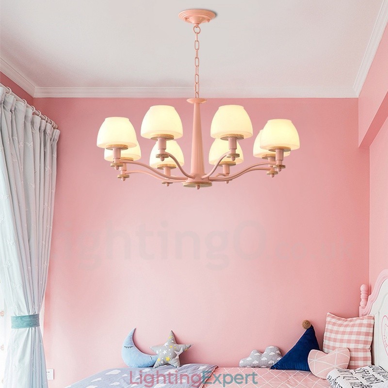 6 Light 8 Light Multi Colours Macaron Wood Pendant Light with Glass Shades Chandelier Nordic Style