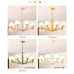 6 Light 8 Light Multi Colours Macaron Wood Pendant Light with Glass Shades Chandelier Nordic Style