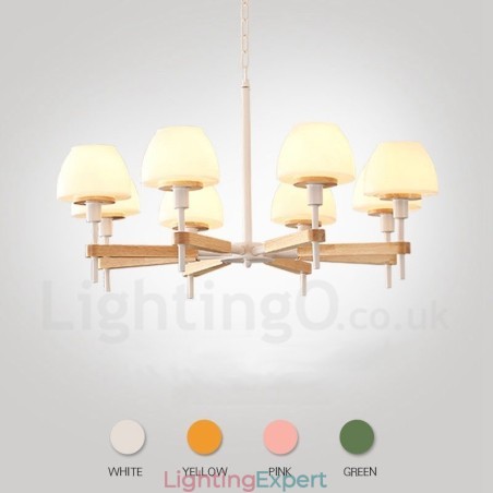 6 Light 8 Light Multi Colours Macaron Wood Pendant Light with Glass Shades Chandelier Nordic Style 6 Light 8 Light Multi Colours Macaron Wood Pendant Light with Glass Shades Chandelier Nordic Style