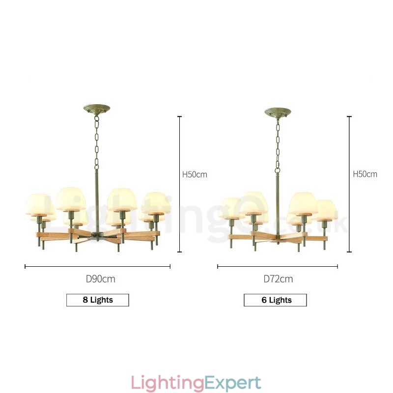 6 Light 8 Light Multi Colours Macaron Wood Pendant Light with Glass Shades Chandelier Nordic Style