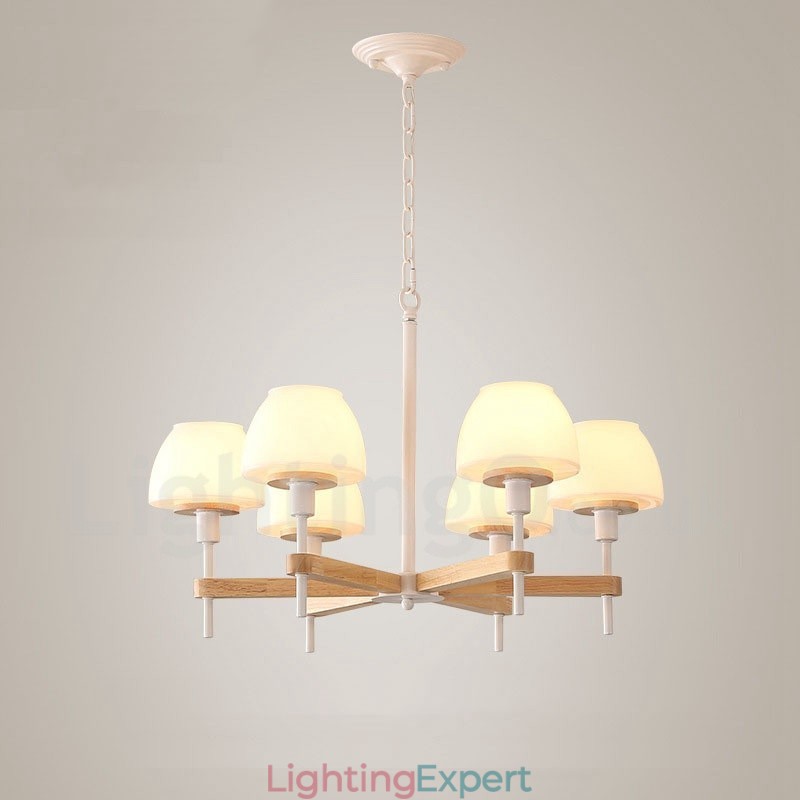 6 Light 8 Light Multi Colours Macaron Wood Pendant Light with Glass Shades Chandelier Nordic Style
