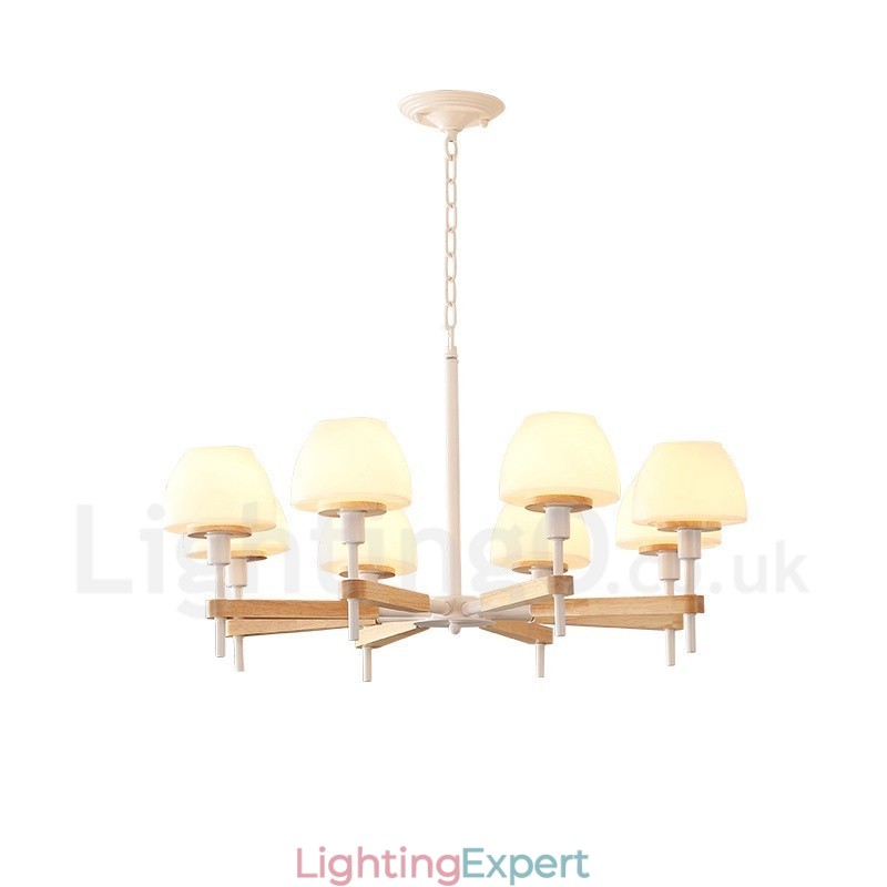 6 Light 8 Light Multi Colours Macaron Wood Pendant Light with Glass Shades Chandelier Nordic Style