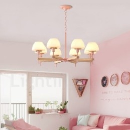 6 Light 8 Light Multi Colours Macaron Wood Pendant Light with Glass Shades Chandelier Nordic Style