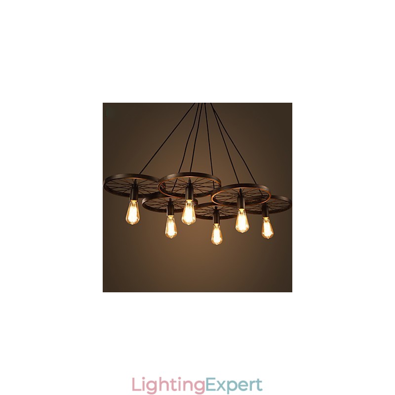 Lighting Industrial Loft Style Wrought Iron Chandelier Cafe Wheel Chandelier