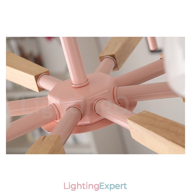 6 Light 8 Light Multi Colours Macaron Wood Pendant Light with Glass Shades Chandelier Nordic Style