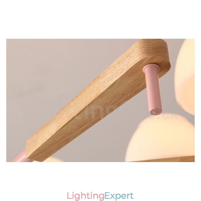 6 Light 8 Light Multi Colours Macaron Wood Pendant Light with Glass Shades Chandelier Nordic Style