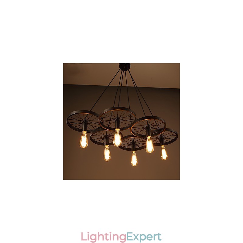 Lighting Industrial Loft Style Wrought Iron Chandelier Cafe Wheel Chandelier