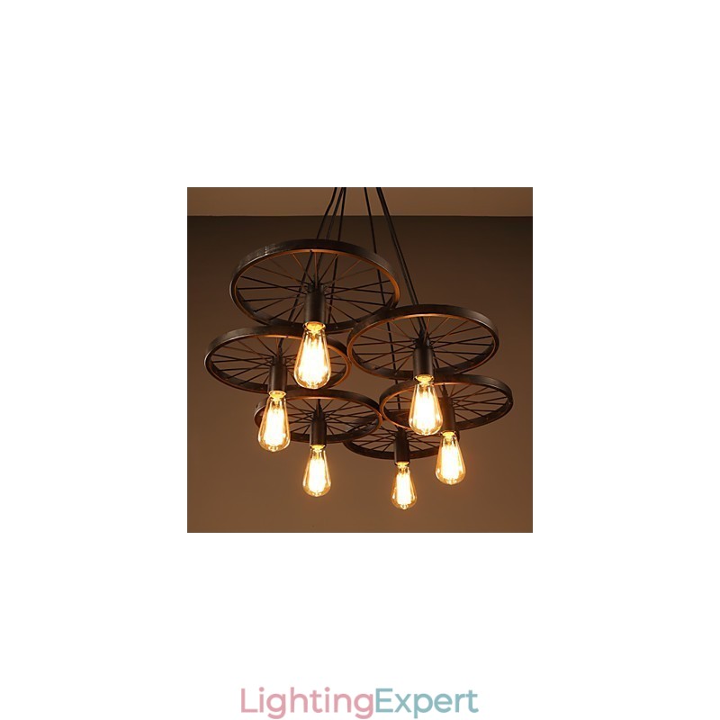 Lighting Industrial Loft Style Wrought Iron Chandelier Cafe Wheel Chandelier