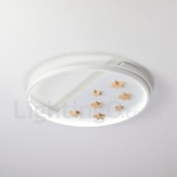 Dimmable White Stars Round Wood Ceiling Light Ultrathin Ceiling Lamp Also Can Be Used As Wall Light