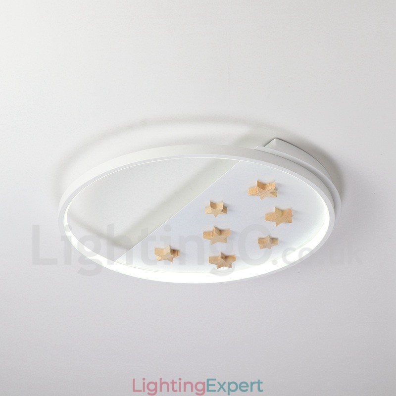 Dimmable White Stars Round Wood Ceiling Light Ultrathin Ceiling Lamp Also Can Be Used As Wall Light