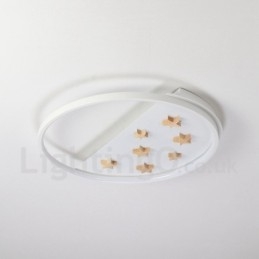 Dimmable White Stars Round Wood Ceiling Light Ultrathin Ceiling Lamp Also Can Be Used As Wall Light