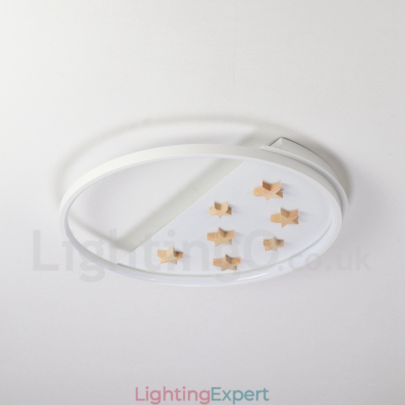 Dimmable White Stars Round Wood Ceiling Light Ultrathin Ceiling Lamp Also Can Be Used As Wall Light