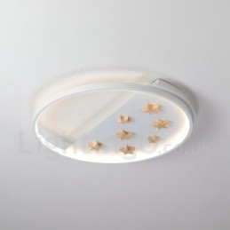 Dimmable White Stars Round Wood Ceiling Light Ultrathin Ceiling Lamp Also Can Be Used As Wall Light