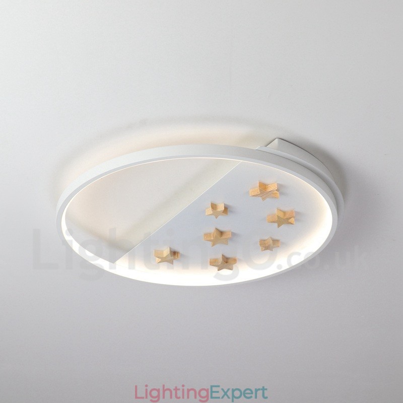 Dimmable White Stars Round Wood Ceiling Light Ultrathin Ceiling Lamp Also Can Be Used As Wall Light