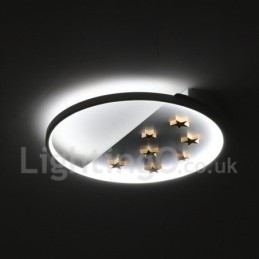 Dimmable White Stars Round Wood Ceiling Light Ultrathin Ceiling Lamp Also Can Be Used As Wall Light