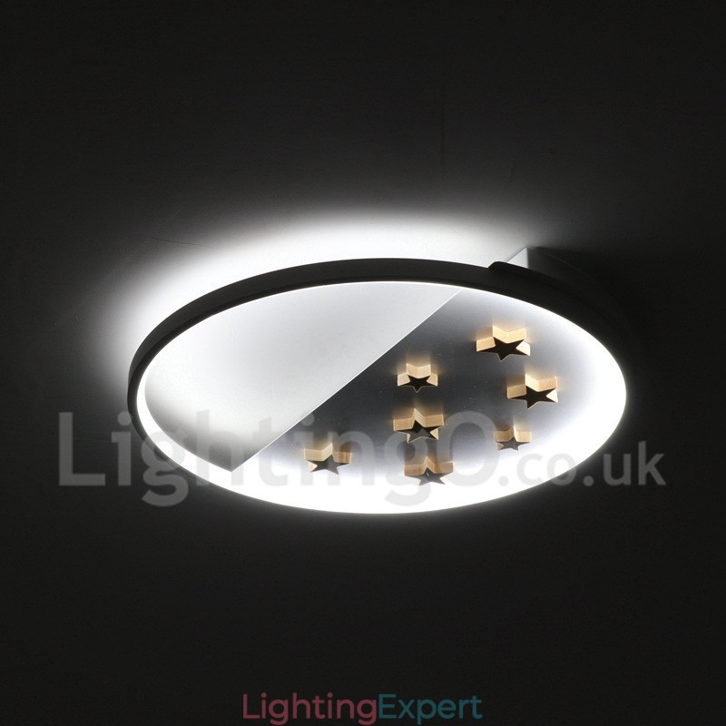 Dimmable White Stars Round Wood Ceiling Light Ultrathin Ceiling Lamp Also Can Be Used As Wall Light