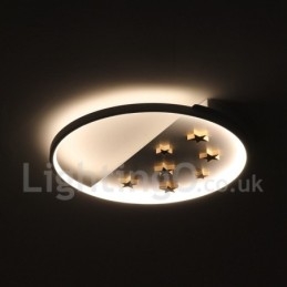 Dimmable White Stars Round Wood Ceiling Light Ultrathin Ceiling Lamp Also Can Be Used As Wall Light