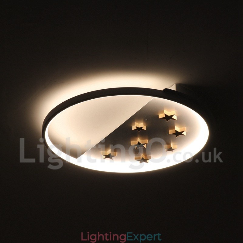 Dimmable White Stars Round Wood Ceiling Light Ultrathin Ceiling Lamp Also Can Be Used As Wall Light