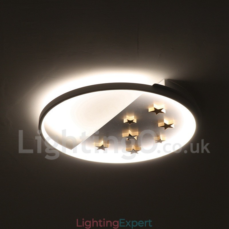 Dimmable White Stars Round Wood Ceiling Light Ultrathin Ceiling Lamp Also Can Be Used As Wall Light