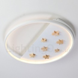Dimmable White Stars Round Wood Ceiling Light Ultrathin Ceiling Lamp Also Can Be Used As Wall Light