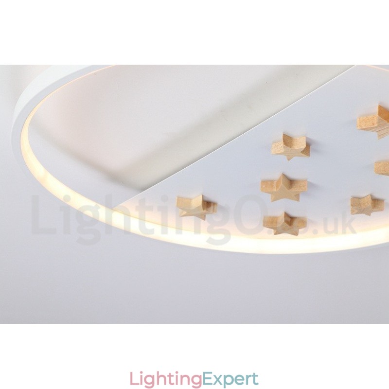 Dimmable White Stars Round Wood Ceiling Light Ultrathin Ceiling Lamp Also Can Be Used As Wall Light