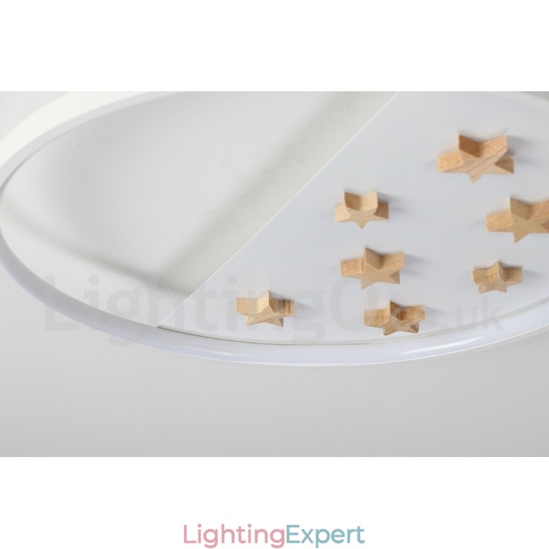 Dimmable White Stars Round Wood Ceiling Light Ultrathin Ceiling Lamp Also Can Be Used As Wall Light