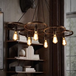 Lighting Industrial Loft Style Wrought Iron Chandelier Cafe Wheel Chandelier