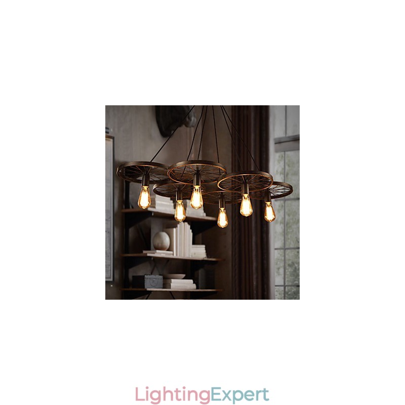 Lighting Industrial Loft Style Wrought Iron Chandelier Cafe Wheel Chandelier