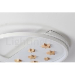 Dimmable White Stars Round Wood Ceiling Light Ultrathin Ceiling Lamp Also Can Be Used As Wall Light