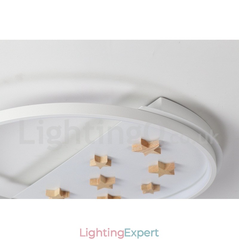 Dimmable White Stars Round Wood Ceiling Light Ultrathin Ceiling Lamp Also Can Be Used As Wall Light