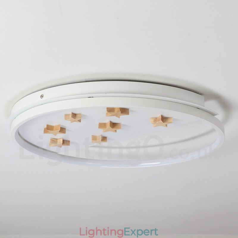Dimmable White Stars Round Wood Ceiling Light Ultrathin Ceiling Lamp Also Can Be Used As Wall Light