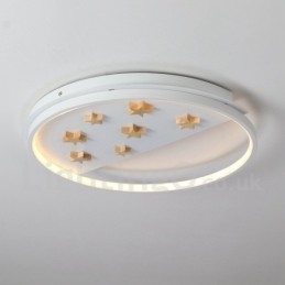 Dimmable White Stars Round Wood Ceiling Light Ultrathin Ceiling Lamp Also Can Be Used As Wall Light