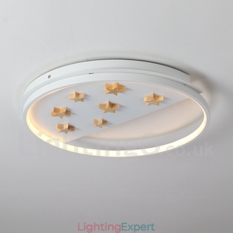 Dimmable White Stars Round Wood Ceiling Light Ultrathin Ceiling Lamp Also Can Be Used As Wall Light