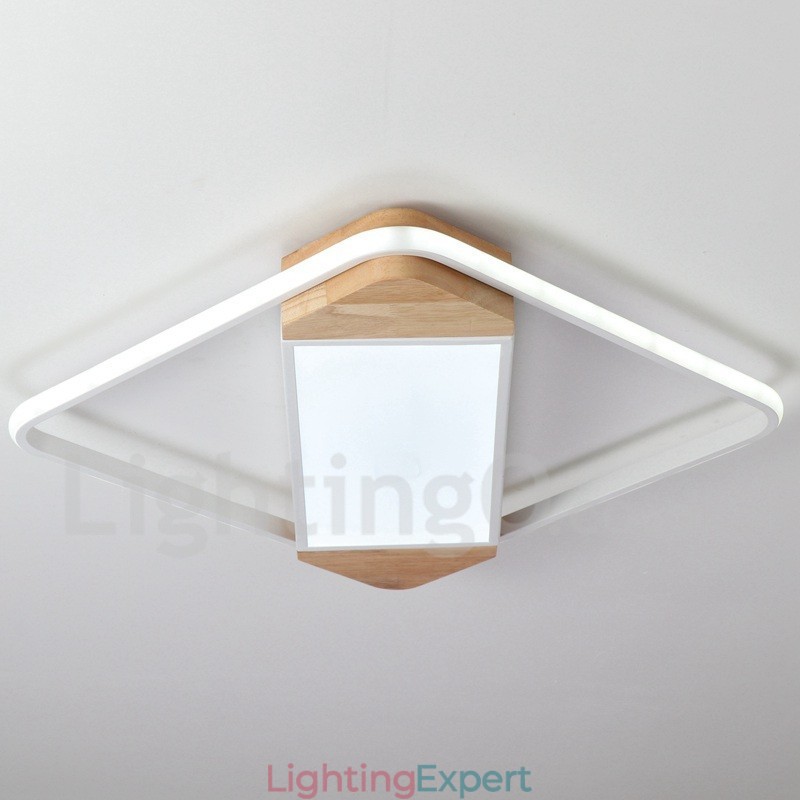 Dimmable White Square Wood Ceiling Light Ultrathin Ceiling Lamp Also Can Be Used As Wall Light