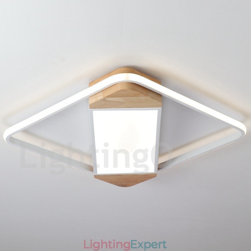 Dimmable White Square Wood Ceiling Light Ultrathin Ceiling Lamp Also Can Be Used As Wall Light