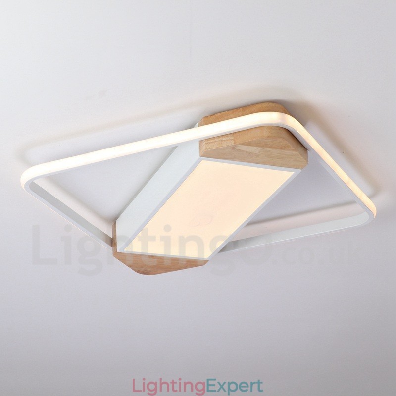 Dimmable White Square Wood Ceiling Light Ultrathin Ceiling Lamp Also Can Be Used As Wall Light