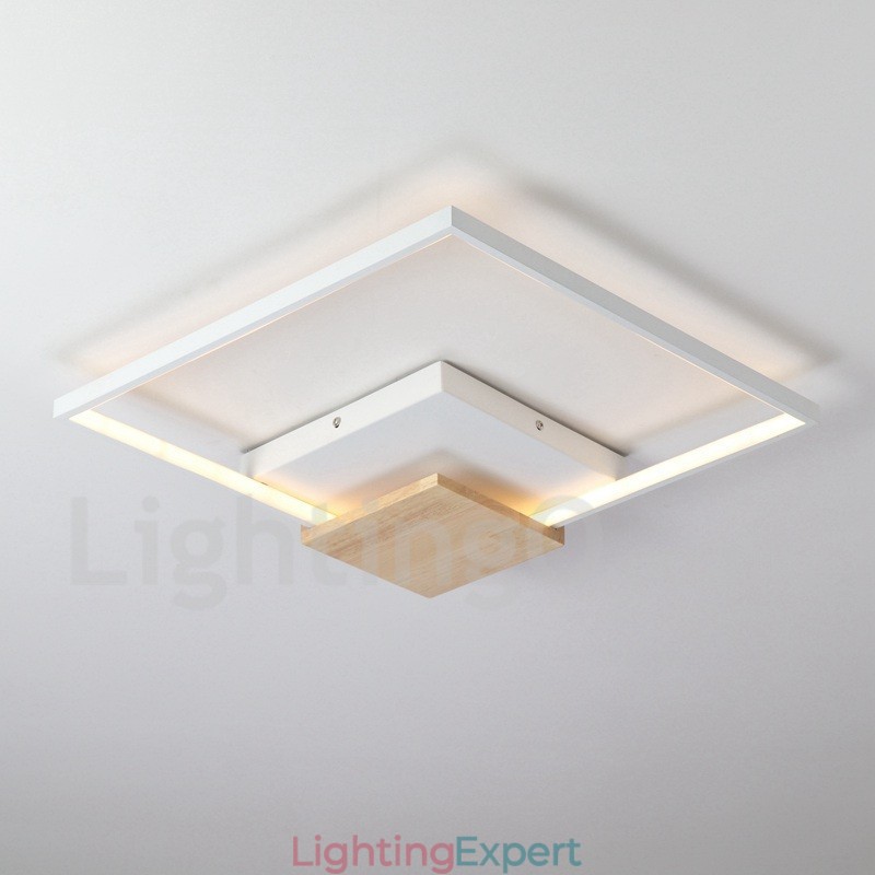 Dimmable White Square Wood Ceiling Light Ultrathin Ceiling Lamp Also Can Be Used As Wall Light