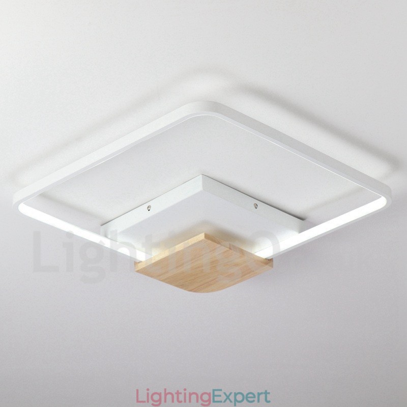 Dimmable White Square Wood Ceiling Light Ultrathin Ceiling Lamp Also Can Be Used As Wall Light